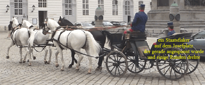 ein Staatsfiaker
auf dem Josefplatz
der gerade angespannt wurde
und einige Runden drehte