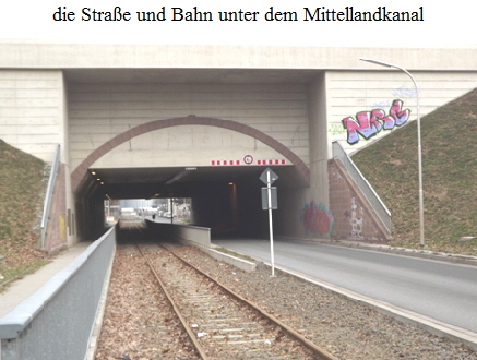 die Strae und Bahn unter dem Mittellandkanal